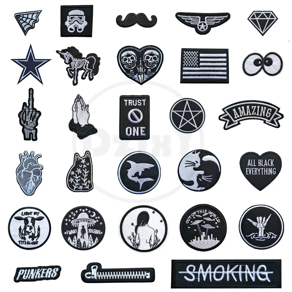 DIY Iron On Finger Appliques: 46 Black And White Styles For Aesthetic  Clothes Skull Stripes, Embroidery Sticker, Round Badges From Pingwang3,  $32.49